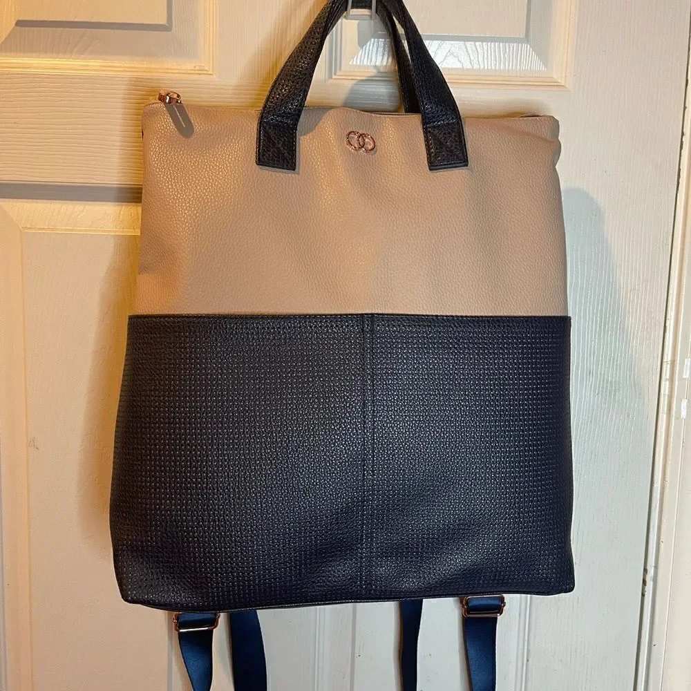 Caboodle Navy blue and beige computer backpack with rose gold hardwares